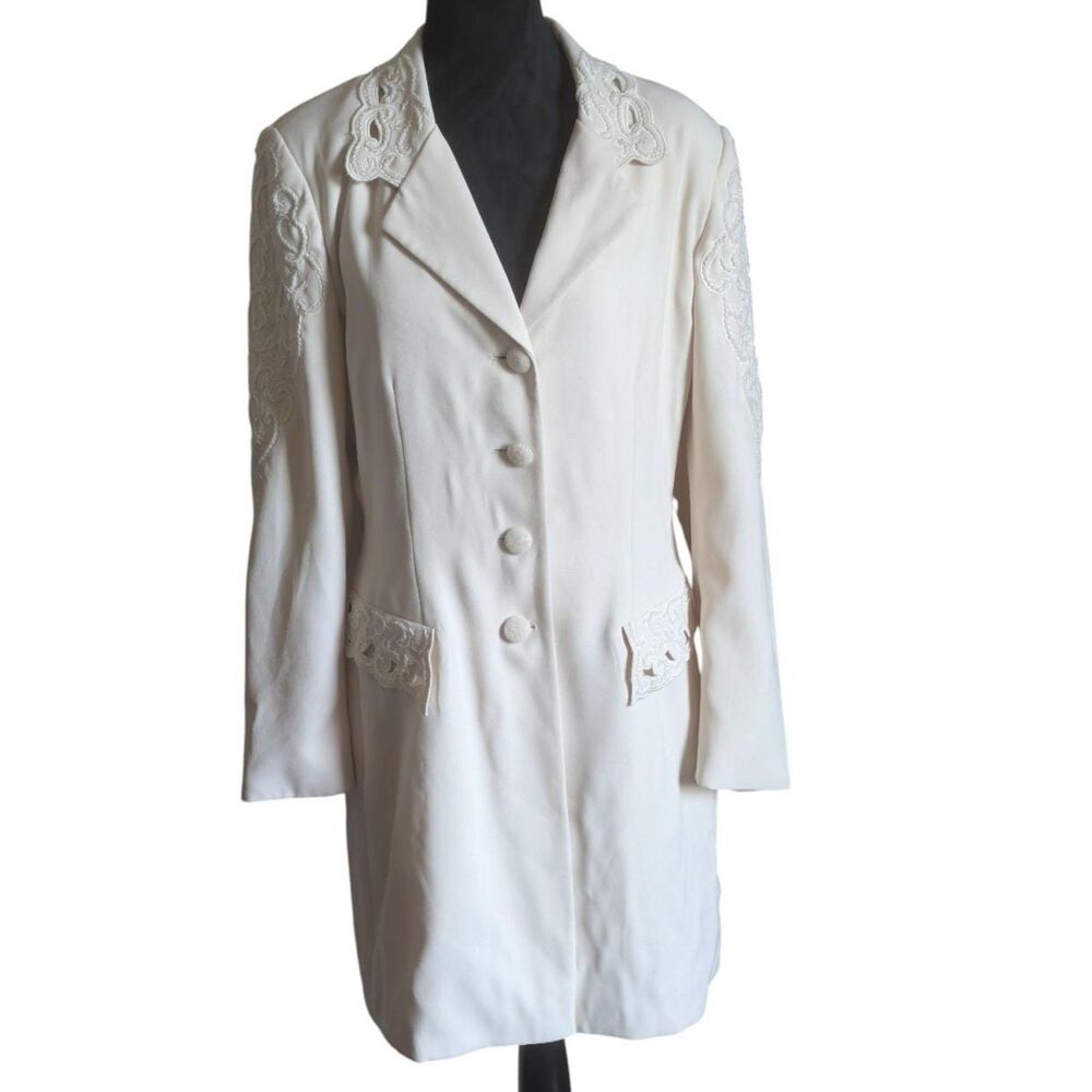 John Meyer Victorian Goth Cream Beaded Embroidered Longline Blazer Dress, Size 8